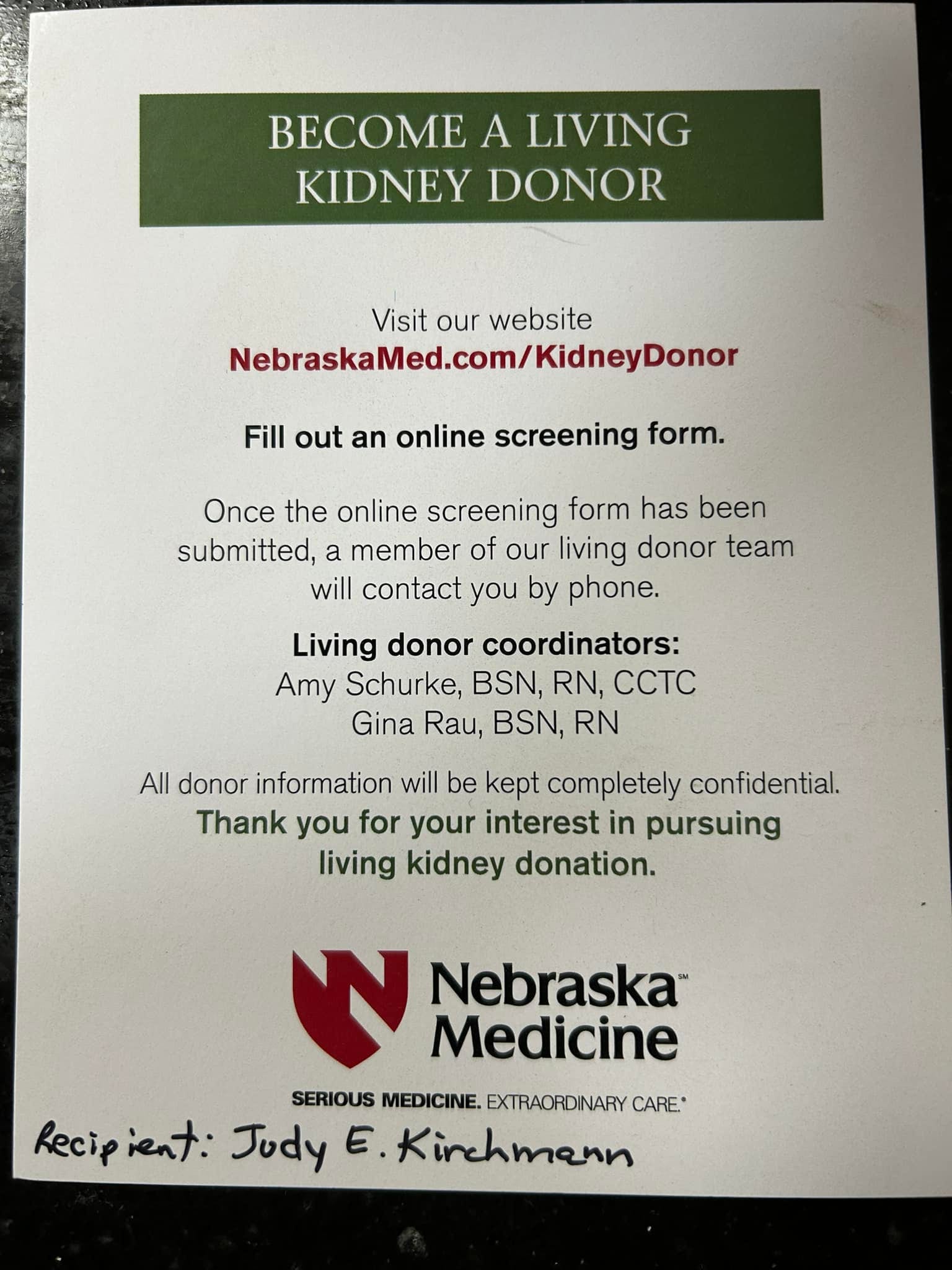 UNMC Living Kidney Donor Information Flyer